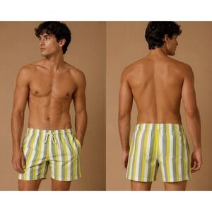 Goodfellow & Co‎ Men's Striped Swim Trunks Yellow Green White Size L 6" Inseam